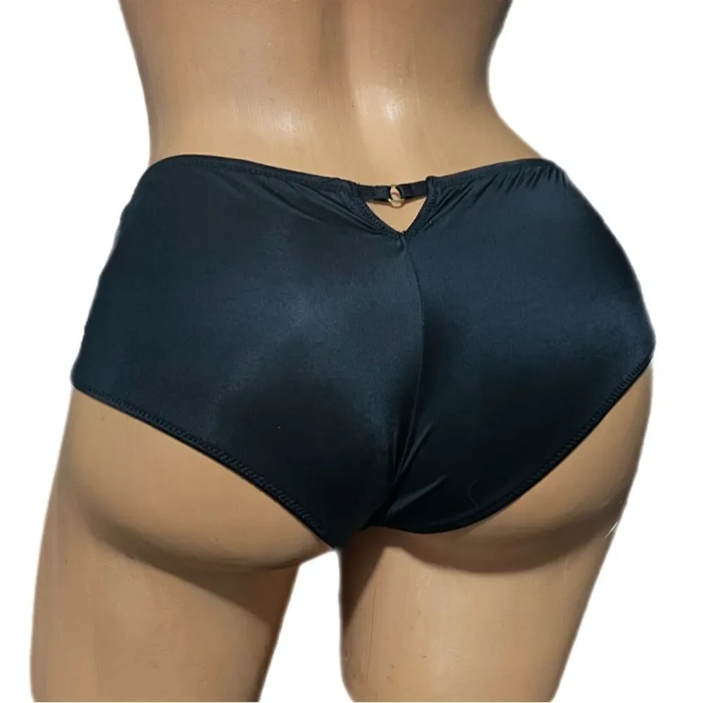 Victorias Secret Very Sexy Satiny fishnet lace Cheeky panty Black Large new